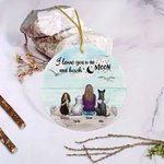 Gepersonaliseerd I Love You to the Moon and Back Rond Keramisch Ornament met Zeemeeuw Achtergrond Kerst Verjaardagscadeau voor Hondenliefhebber