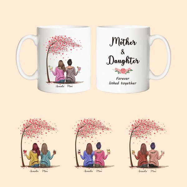 Taza de café de cerámica personalizada para madre e hija unidas para siempre 11oz Regalo de cumpleaños Día de la Madre para madre hija