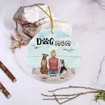 Personalized Dog Mom or Dog Dad Round Ceramic Ornament with Seagull Background Christmas Birthday Gift for Dog Lover