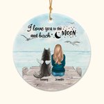 Gepersonaliseerd I Love You to the Moon and Back Rond Keramisch Ornament met Zeemeeuw Achtergrond Kerst Verjaardagscadeau voor Hondenliefhebber