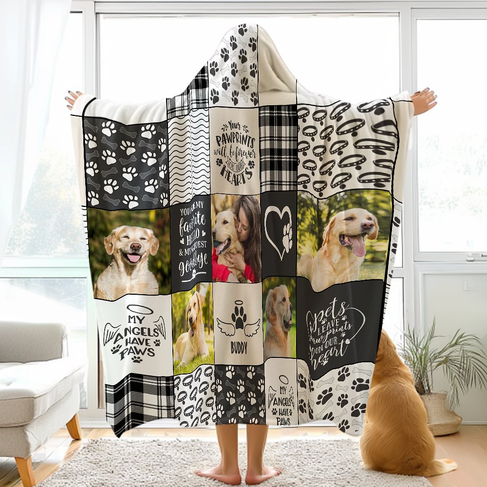 Couverture à capuche personnalisée avec nom pour chien, chat et animal de compagnie Cadeau commémoratif pour l'amoureux de l'animal de compagnie