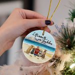 Personalized Life is Better with Fur Baby Round Ceramic Ornament with Sea Scenery Background Christmas Birthday Gift for Dog Lover