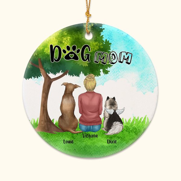 Ornement personnalisé en céramique avec fond en verre vert pour maman ou papa chien Cadeau d'anniversaire de Noël pour les amoureux des chiens