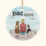 Personalized Dog Mom or Dog Dad Round Ceramic Ornament with Seagull Background Christmas Birthday Gift for Dog Lover