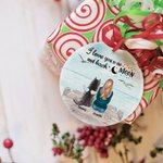 Gepersonaliseerd I Love You to the Moon and Back Rond Keramisch Ornament met Zeemeeuw Achtergrond Kerst Verjaardagscadeau voor Hondenliefhebber