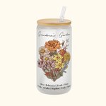 Personalized Birth Flower Bouquet 20oz Name Glass Tumbler with Straw and Bamboo Lid Gift for Grandma Mother