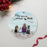 Gepersonaliseerd I Love You to the Moon and Back Rond Keramisch Ornament met Zeemeeuw Achtergrond Kerst Verjaardagscadeau voor Hondenliefhebber