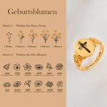 Personalisierter Kreuz Siegelring mit Geburtsblumen und Text Gravur Taufe Muttertag Geschenk für Damen