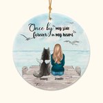 Personalized Once by My Side Forever in My Heart Round Ceramic Ornament with Seagull Background Christmas Birthday Gift for Dog Lover