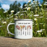 Tasse en Émail Personnalisée avec Fleur de Naissance et Nom Cadeau d'Anniversaire Fête des Mères pour Grand-mère Maman