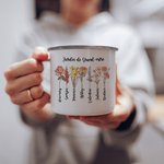 Tasse en Émail Personnalisée avec Fleur de Naissance et Nom Cadeau d'Anniversaire Fête des Mères pour Grand-mère Maman