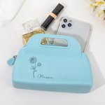 Sac à Main Personnalisé avec Nom et Fleur de Naissance Trousse de Maquillage en Silicone Imperméable Cadeau Fête des Mères Soirée Mariage pour Femme