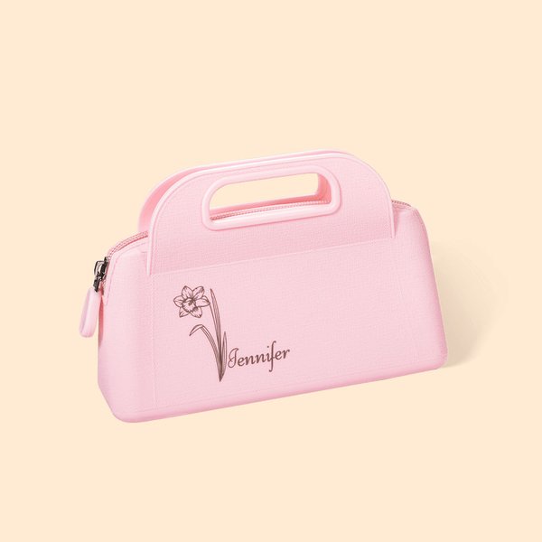 Personalisierte Geburt Blume wasserdicht Silikon Handtasche mit Reißverschluss Kosmetik Make-up Aufbewahrungstasche Geburtstag Brautparty Geschenk für