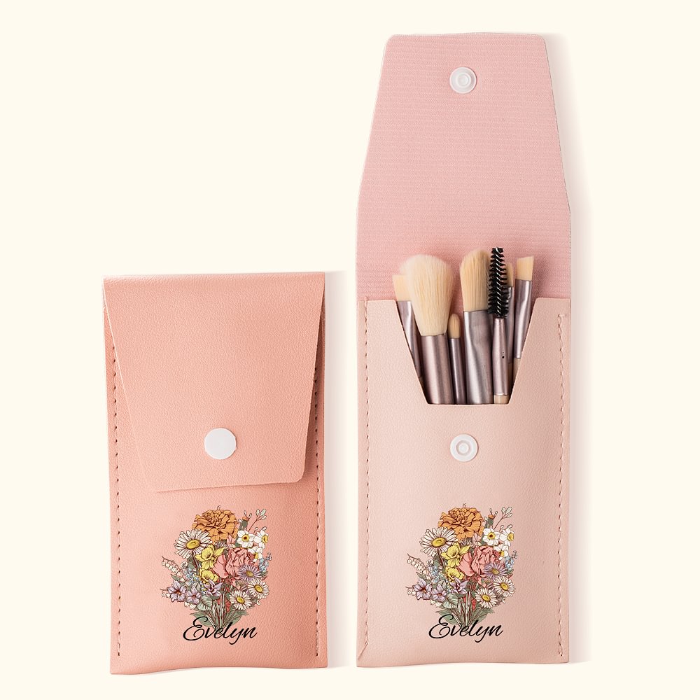Sac à Pinceaux de Maquillage avec 8 Pinceaux Accessoire Personnalisé avec Nom Cadeau Anniversaire Fête des Mères pour Maman Grand-Mère