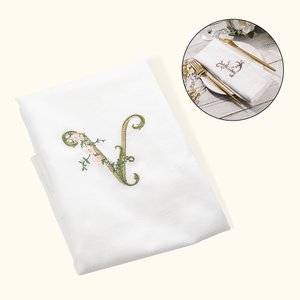 Serviette de Table en Lin Personnalisée avec Lettre Florale Brodée Cadeau Mariage Fête pour Femme