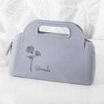 Sac à Main Personnalisé avec Nom et Fleur de Naissance Trousse de Maquillage en Silicone Imperméable Cadeau Fête des Mères Soirée Mariage pour Femme