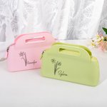 Sac à Main Personnalisé avec Nom et Fleur de Naissance Trousse de Maquillage en Silicone Imperméable Cadeau Fête des Mères Soirée Mariage pour Femme