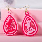 Boucles d'Oreilles Personnalisées avec lnitiale Style Lapin Rose Accessoire Acrylique Cadeau Anniversaire Fête pour Fille Femme