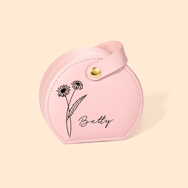 Gepersonaliseerde draagbare geboorte bloem hand-held sieraden geval opbergdoos met naam verjaardag bruidsmeisje cadeau voor haar