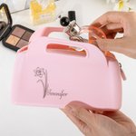 Sac à Main Personnalisé avec Nom et Fleur de Naissance Trousse de Maquillage en Silicone Imperméable Cadeau Fête des Mères Soirée Mariage pour Femme
