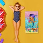 Serviette de Toilette Personnalisée avec Nom Image Sirène Linge Doux Absorbant Accessoire Quotidien pour Fille