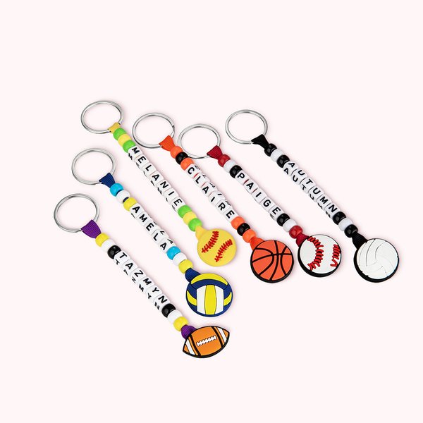Porte-clés en Perles Personnalisé avec Nom Breloque de Balle Ballon Cadeau Anniversaire Retour à l'École pour Amateur du Sport Entraîneur Équipe