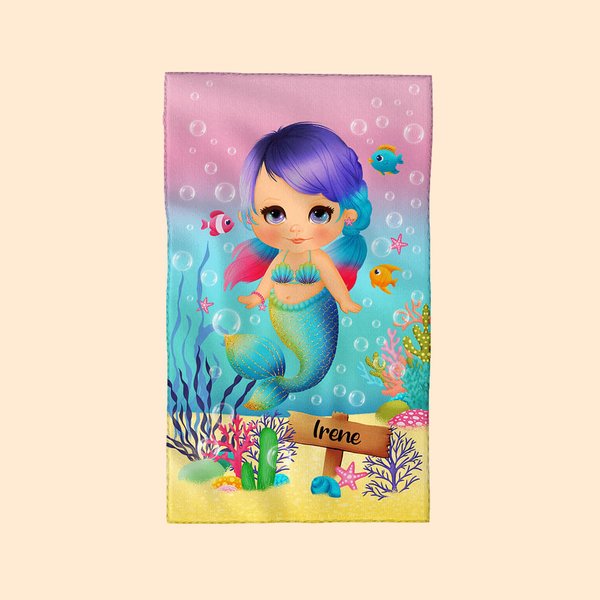 Serviette de Toilette Personnalisée avec Nom Image Sirène Linge Doux Absorbant Accessoire Quotidien pour Fille