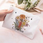 Personalisierte Geburt Blume Blumenstrauß Leinwand Schminktasche mit Reißverschluss und Name Brautparty Muttertag Geschenk für Mama Oma