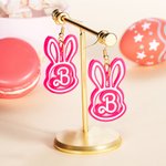 Personalized Easter Bunny Acrylic Dangle Earrings with Initial Pink Doll Party Accessory Easter Gift for Girls