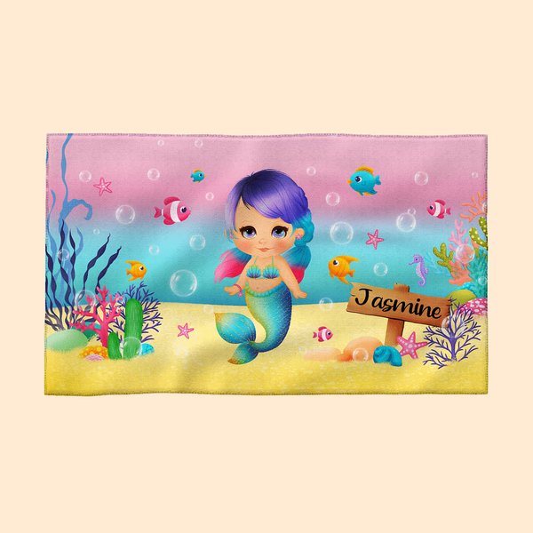 Marine Mermaid Towel with Name Embroidered