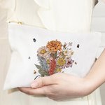 Personalisierte Geburt Blume Blumenstrauß Leinwand Schminktasche mit Reißverschluss und Name Brautparty Muttertag Geschenk für Mama Oma