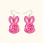 Personalized Easter Bunny Acrylic Dangle Earrings with Initial Pink Doll Party Accessory Easter Gift for Girls