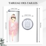 Bouteille Personnalisée Gobelet avec Paille et Brosse Cadeau Anniversaire pour Ballerine Danseuse