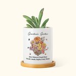 Bouquet di fiori di nascita del giardino della nonna personalizzato Vaso per piante in ceramica con base in bambù e nomi Regalo per la festa della mam