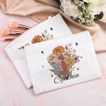 Personalisierte Geburt Blume Blumenstrauß Leinwand Schminktasche mit Reißverschluss und Name Brautparty Muttertag Geschenk für Mama Oma