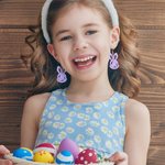 Personalized Easter Bunny Acrylic Dangle Earrings with Initial Pink Doll Party Accessory Easter Gift for Girls