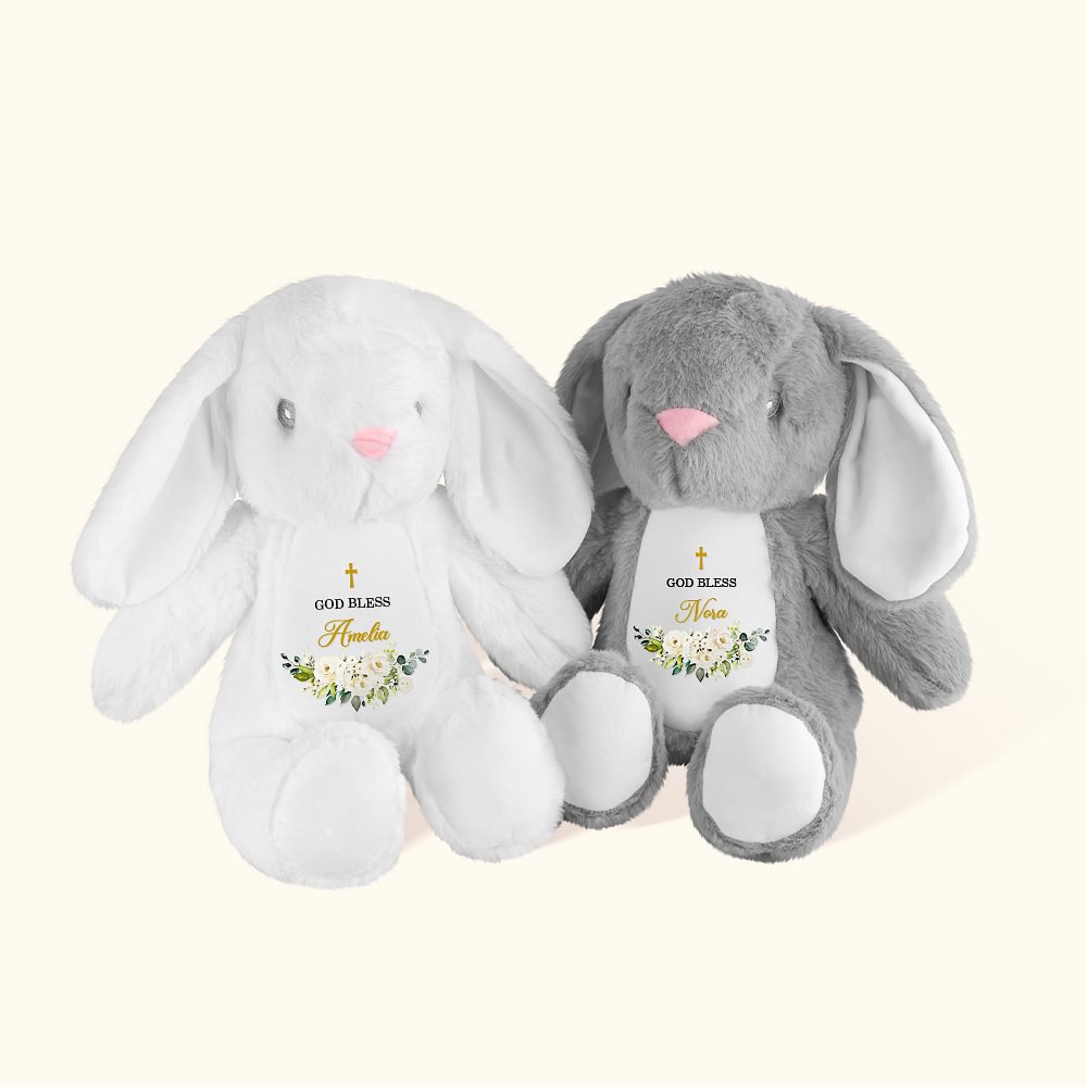 Peluche Lapin Personnalisée avec Nom Cadeau Anniversaire Baptême pour Bébé Enfant