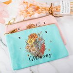Personalisierte Geburt Blume Blumenstrauß Leinwand Schminktasche mit Reißverschluss und Name Brautparty Muttertag Geschenk für Mama Oma