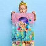 Serviette de Toilette Personnalisée avec Nom Image Sirène Linge Doux Absorbant Accessoire Quotidien pour Fille
