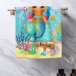 Serviette de Toilette Personnalisée avec Nom Image Sirène Linge Doux Absorbant Accessoire Quotidien pour Fille