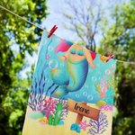 Serviette de Toilette Personnalisée avec Nom Image Sirène Linge Doux Absorbant Accessoire Quotidien pour Fille