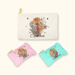 Personalisierte Geburt Blume Blumenstrauß Leinwand Schminktasche mit Reißverschluss und Name Brautparty Muttertag Geschenk für Mama Oma