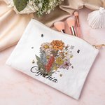 Personalisierte Geburt Blume Blumenstrauß Leinwand Schminktasche mit Reißverschluss und Name Brautparty Muttertag Geschenk für Mama Oma