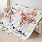 Personalisierte Schmetterling Geburt Blumenstrauß Fleece-Decke mit Namen und Jahr Garten Thema Mutter Geburtstag Geschenk für Mama Oma