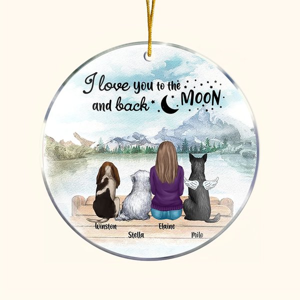Personalizzato I Love You to the Moon and Back Ornamento da appendere in acrilico rotondo Regalo di Natale e compleanno per chi ama i cani