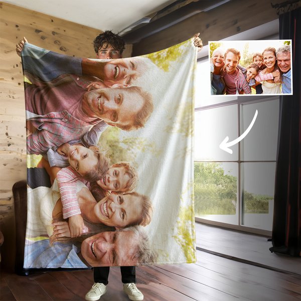 Couverture Personnalisée avec Photo et Texte Cadeau Anniversaire Fête pour Famille