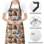 Tablier Imperméable Personnalisé avec 9 Photos Tablier Adjustable avec Poche Cadeau Noël Anniversaire Emménagement pour Amateur de la Cuisine