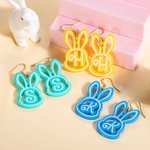 Personalized Easter Bunny Acrylic Dangle Earrings with Initial Pink Doll Party Accessory Easter Gift for Girls