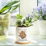 Bouquet di fiori di nascita del giardino della nonna personalizzato Vaso per piante in ceramica con base in bambù e nomi Regalo per la festa della mam