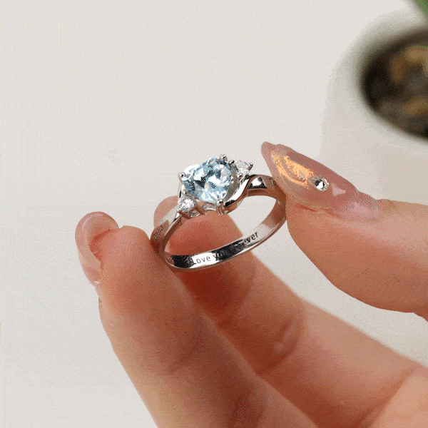 Personalised Heart Birthstone Promise Sterling Silver Ring with Engraving Text Mother's Day Wedding Gift for Her